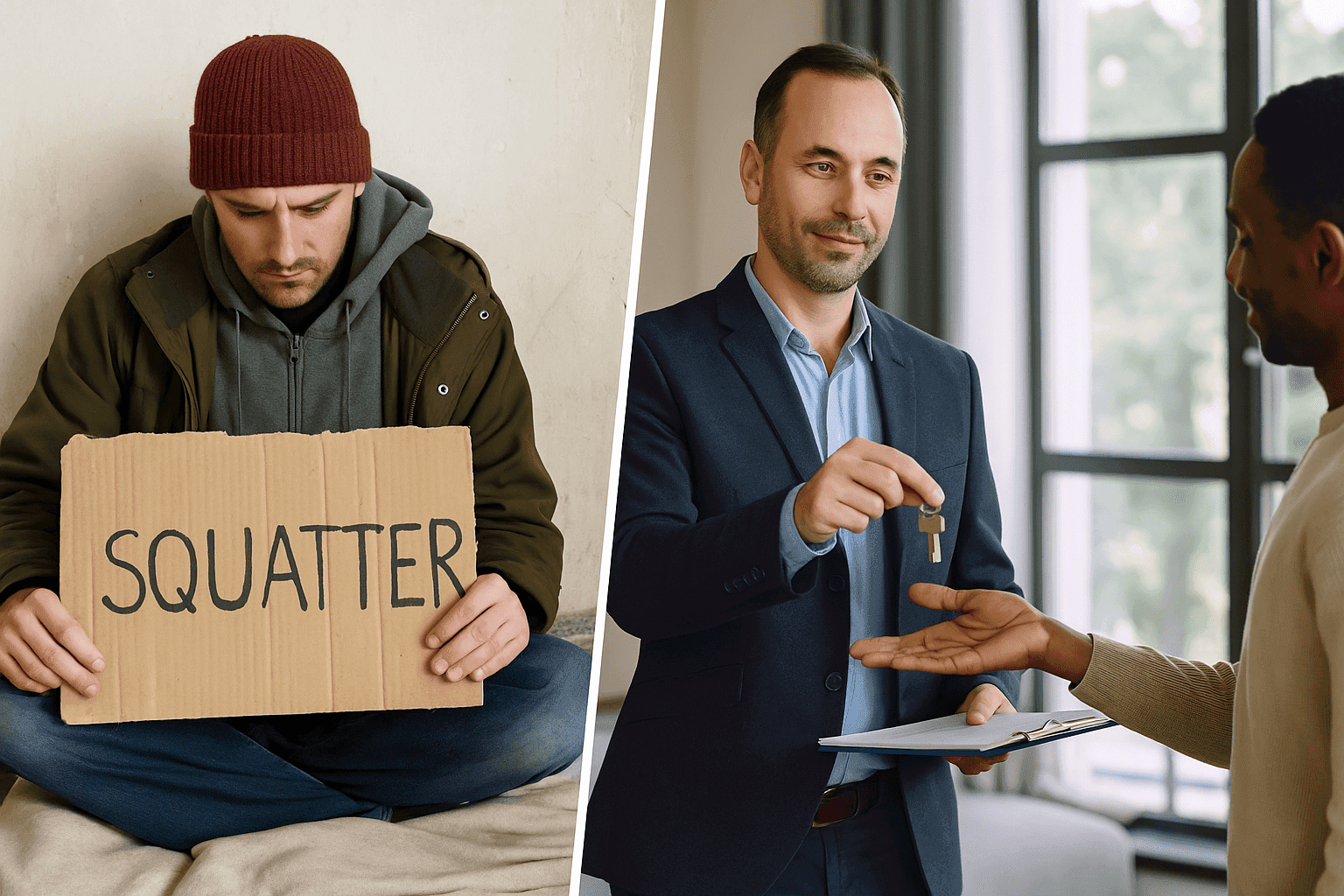 Comparaison visuelle entre un squatteur sans droit et un locataire en situation d’impayé